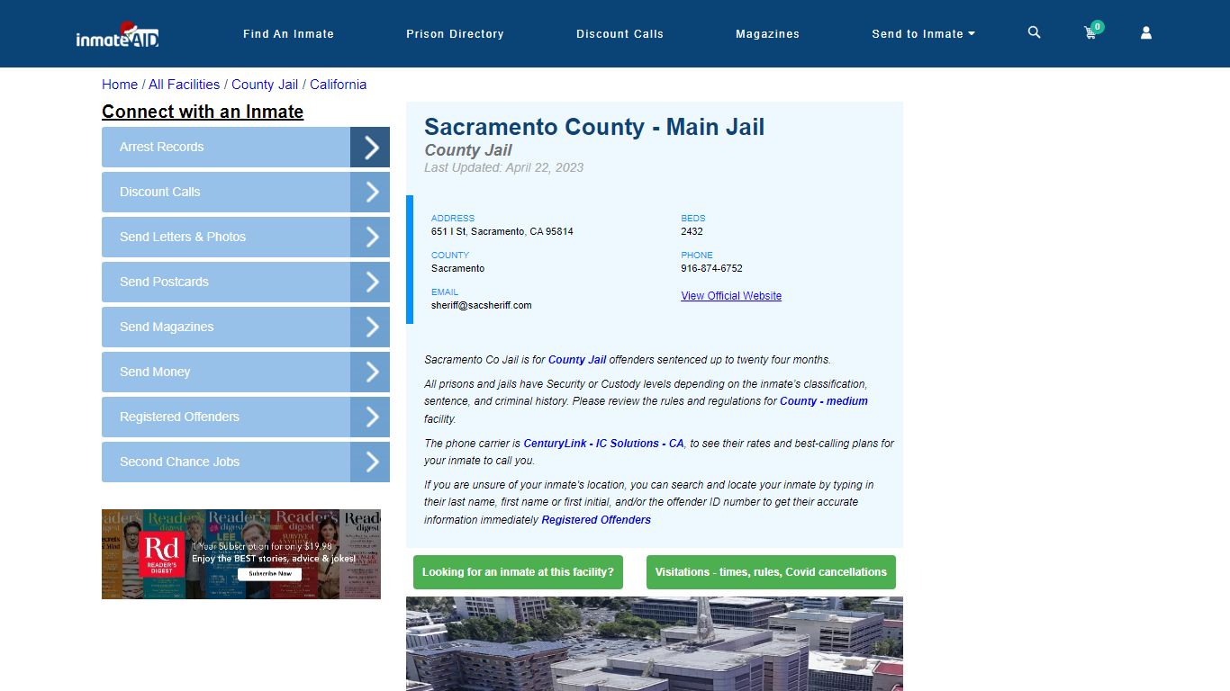 Sacramento County - Main Jail - Inmate Locator - Sacramento, CA