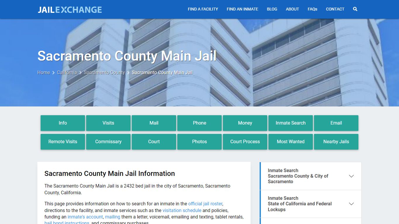 Sacramento County Main Jail, CA Inmate Search, Information